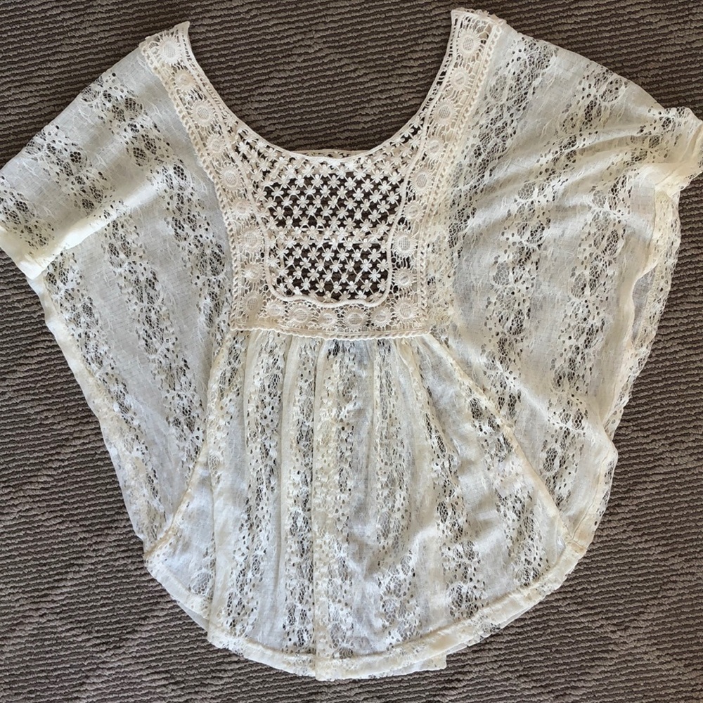 Crochet and lace poncho blouse, cream xs